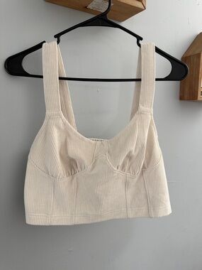 American Eagle Outfitters Cream Ribbed Button-Strap Tank